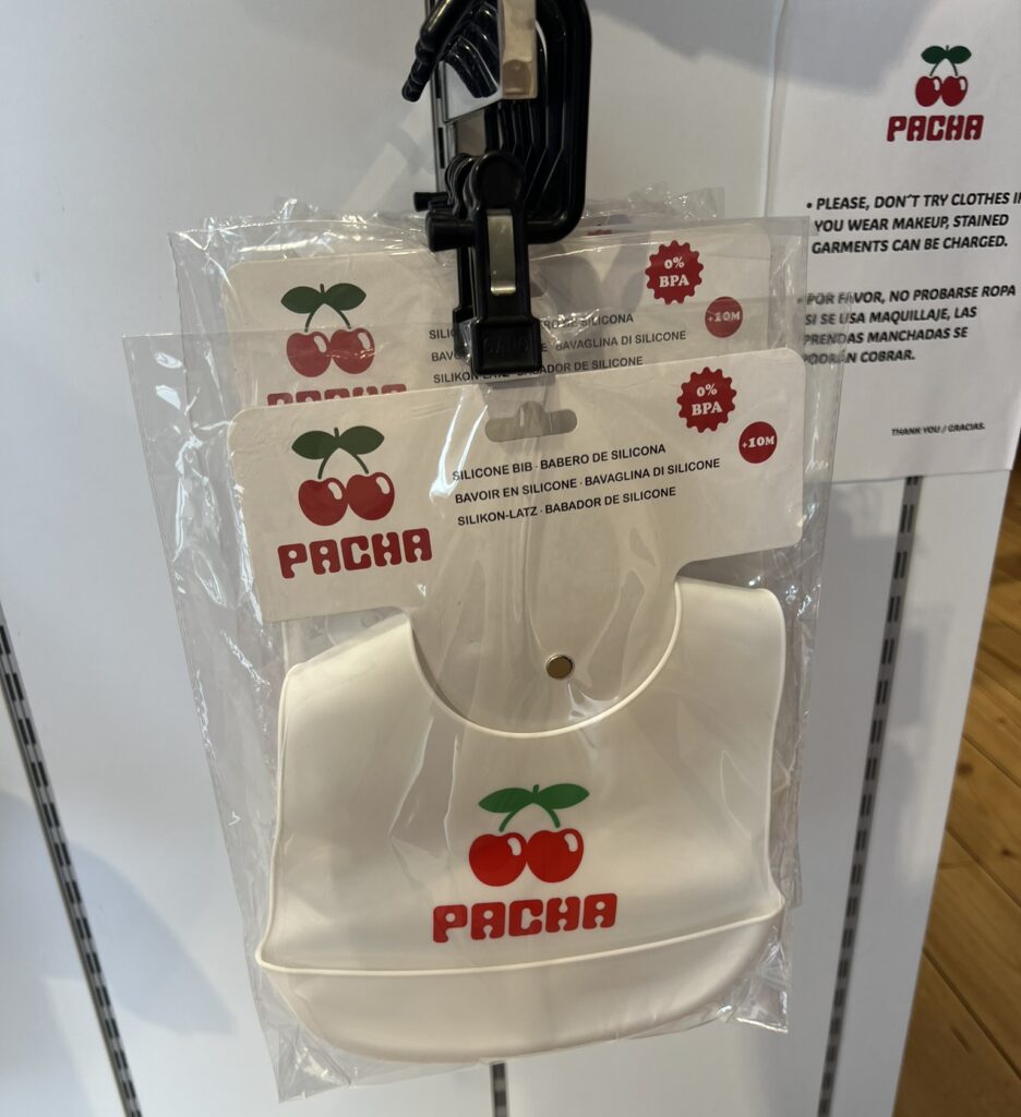 Pacha baby bib displayed at Pacha Shop in Ibiza Town